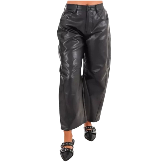 Miou Muse Women's nothing really matters pleather barrel pants in black Size S - Picture 1 of 8